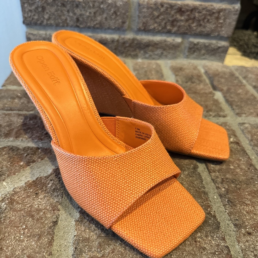 Open Edit Rowan Wedge Slide Sandal In Orange Size 7.5 Raffia #491